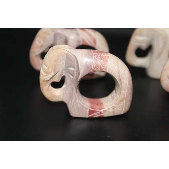 Hand Carved Soap Stone Napkin Rings Hand Made in Kenya Pink Elephant Set Of 4 - Picture 1 of 5